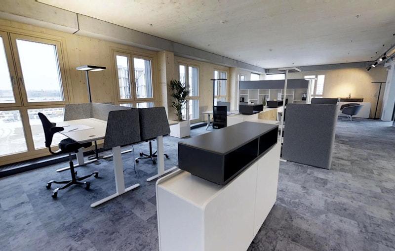 Nach eineinhalb Jahren Bauzeit wurde nun exklusiv im ersten fertig gestellten Gebäudeteil das Wiener Musterbüro aus der Holzart Fichte präsentiert. (c) cetus Baudevelopment GmbH/ Daniel Steinauer