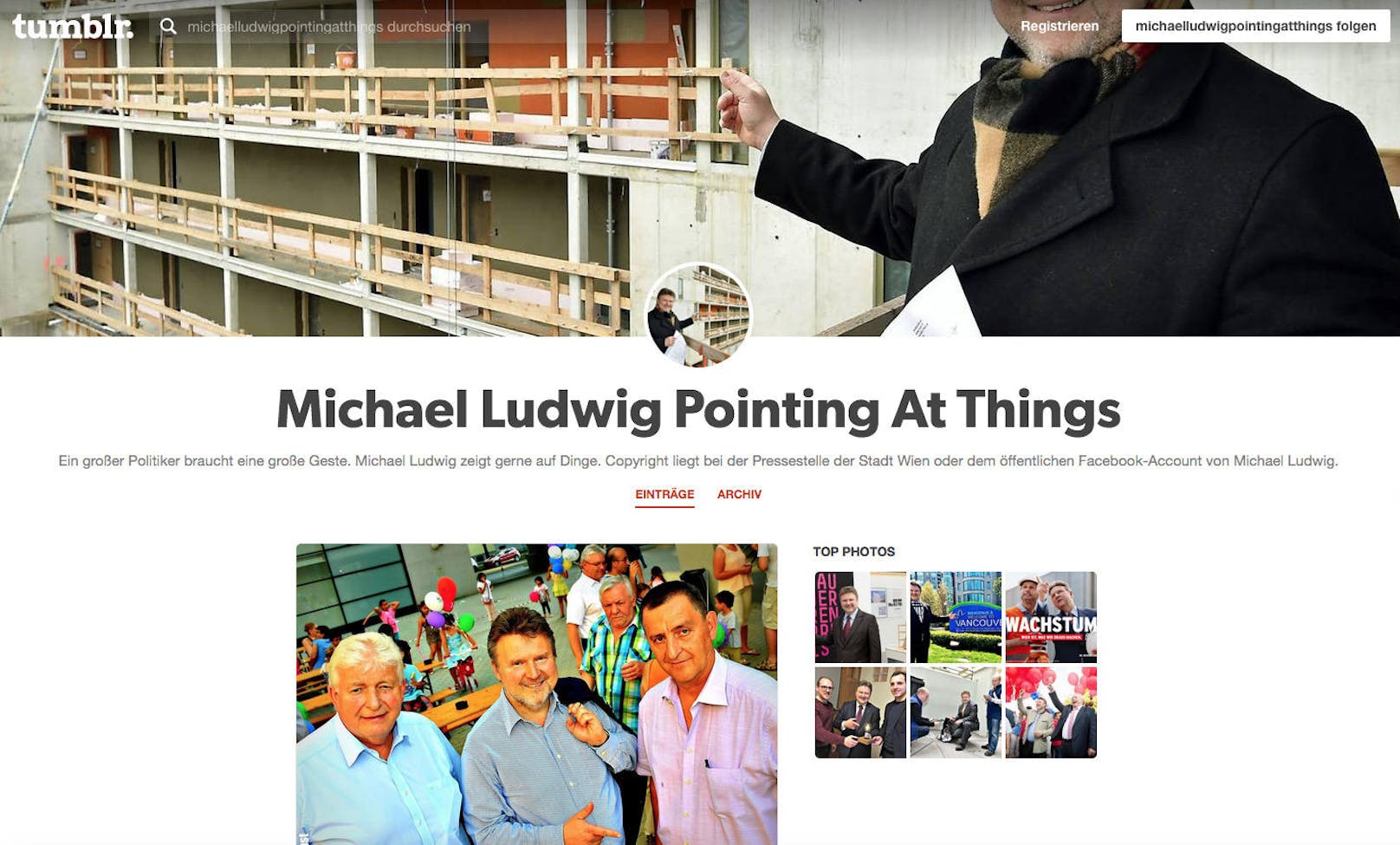 Wohin mit den Händen, wenn man fotografiert wird? Stadtchef Michael Ludwig zeigt gerne auf Dinge. Jetzt gibts eine eigene tumblr-Seite mit Zeige-Fotos: https://michaelludwigpointingatthings.tumblr.com