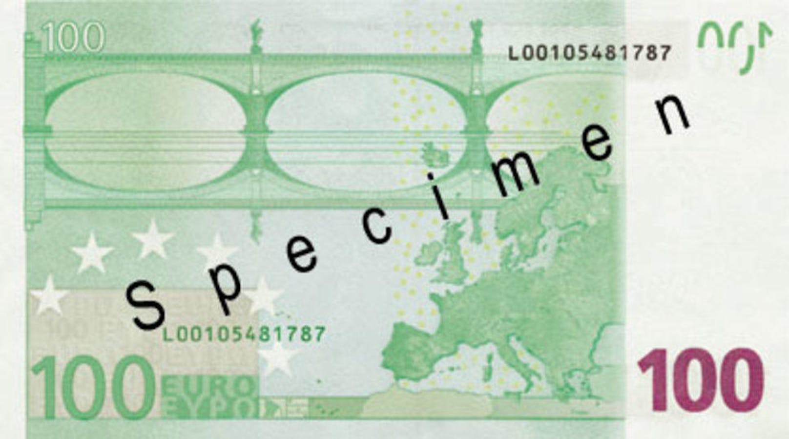Rückseite des 100-Euro-Scheines.