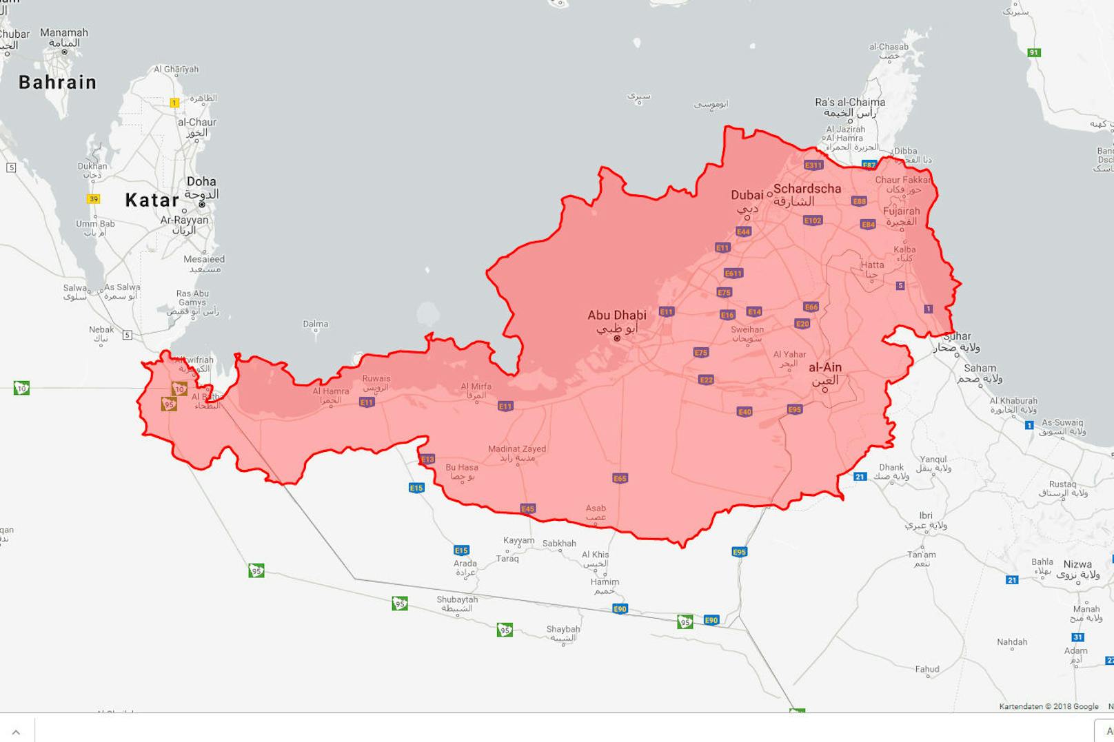 Hier Österreich im Vergleich mit den Vereinigten Arabischen Emiraten.