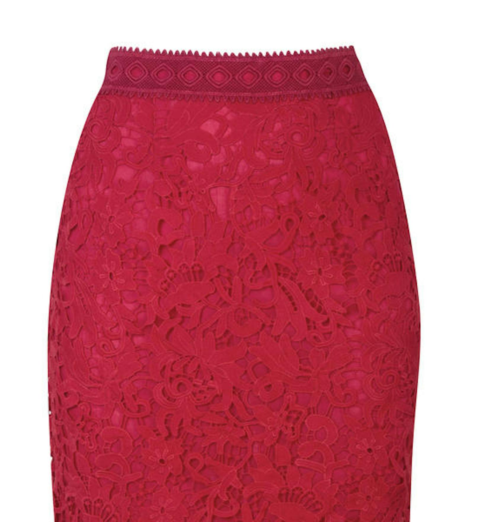 Markenzeichen Meghan Markle: Der Pencil Skirt. Hier in einer wunderschönen Spitzen-Ausführung in Signalrot.
