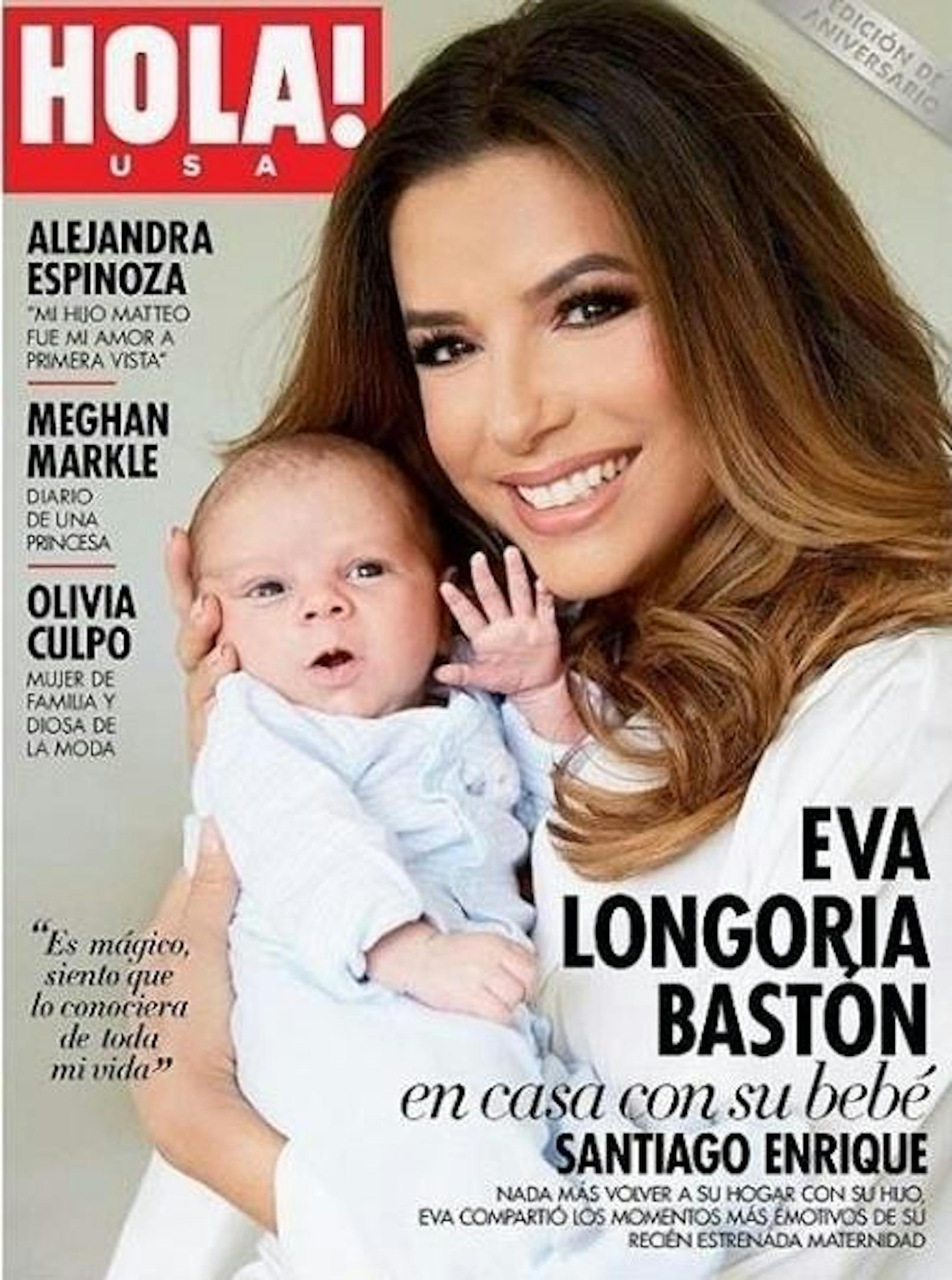 01.08.2018: Eva Longoria zeigt im "Hola"-Magazin erstmals das Gesicht ihres rund sechs Wochen alten Sohnes Santiago Enrique Baston. Der kleine Mann winkt ganz süß in die Kamera.