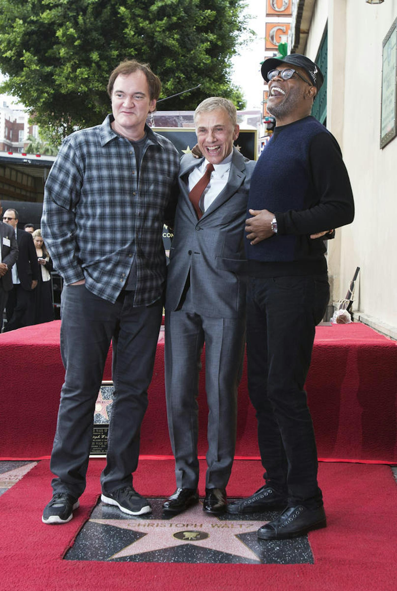 Christoph Waltz hat was zum Feiern und Kumpels Quentin Tarantino und Samuel L. Jackson kamen gerne.