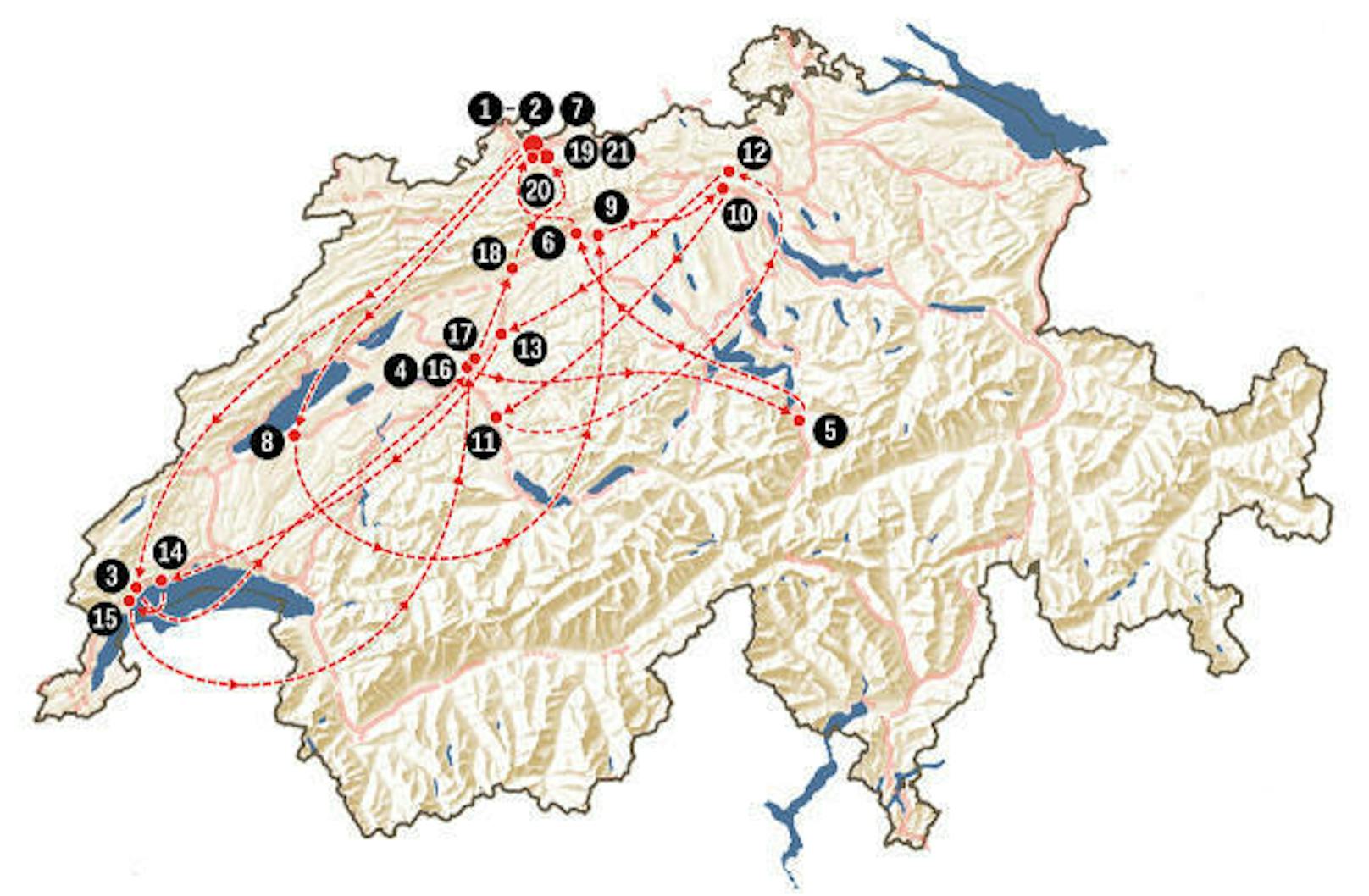 An diesen Orten in der Schweiz zockte der Betrüger überall Leser ab.