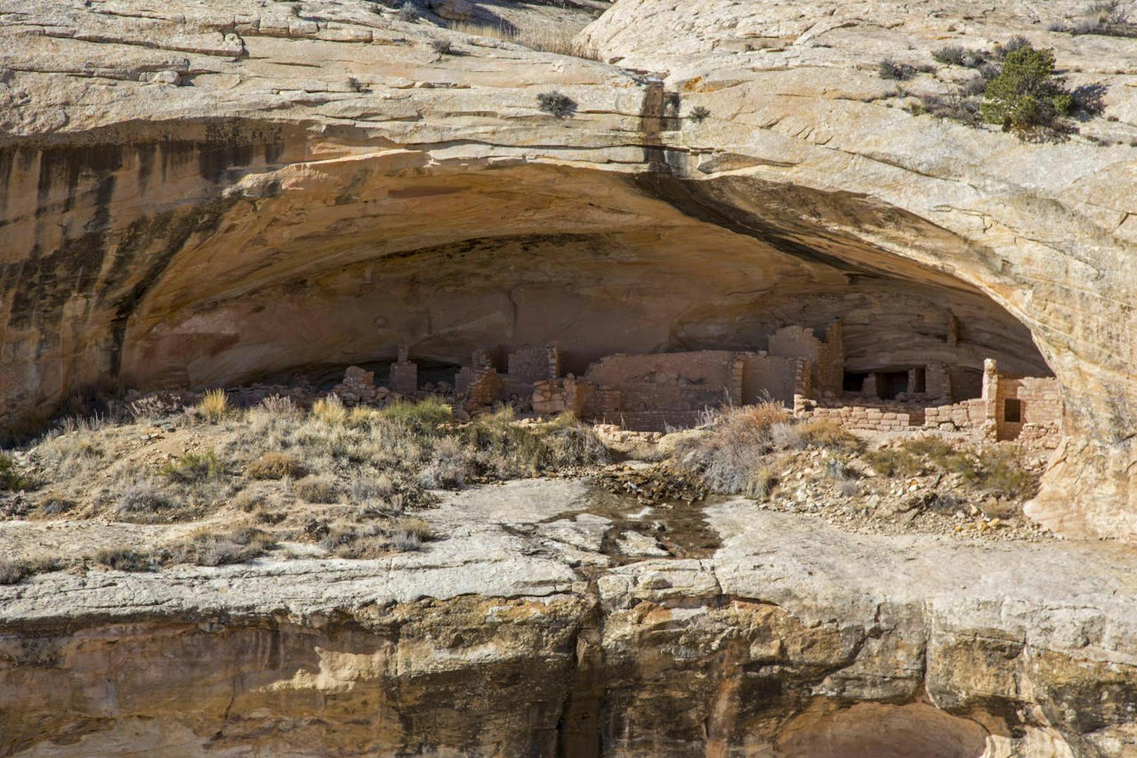 Zahlreiche Organisationen haben bereits rechtliche Schritte gegen Trumps Entscheidung, die von Innenminister Ryan Zinke vorbereitet worden war, angekündigt. Zu den möglichen Klägern zählen auch Stämme der Navajo-Indianer, der Ureinwohner der Gegend. Sie fürchten unter anderem um heilige Stätten. Im Bild: Die Butler Wash-Ruinen bei Blanding.
