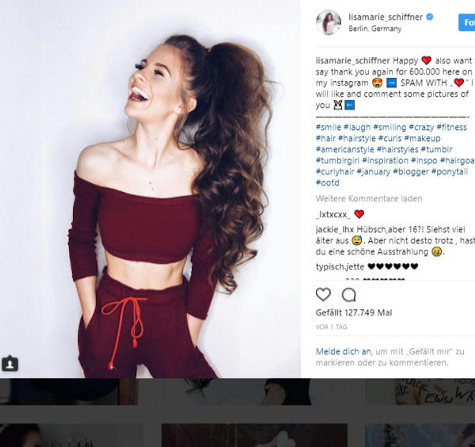Bei der Grazerin Lisa Marie Schiffner gibt es keine Schlechtelaunetage. Die 16jährige ist derzeit der am schnellsten wachsende Instagram Account Österreichs. Die Influencerin, die über die Teenie-App musical.ly berühmt wurde, darf sich über Zuwachsraten von 100.000 Fans pro Monat (!) freuen. (Foto: Instagram / lisamarie_schiffner)  <a href="http://instagram.com/lisamarie_schiffner">Instagram Profil</a>