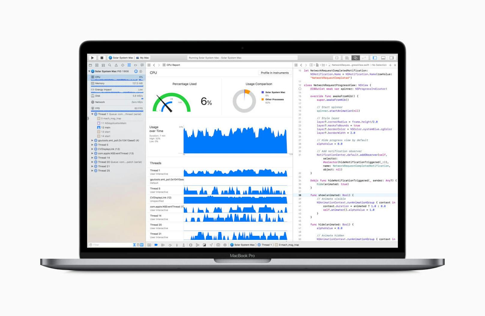 Mit dem neuen MacBook Pro können Entwickler Code schneller und einfacher kompilieren und mehrere virtuelle Maschinen und Testumgebungen ausführen. 