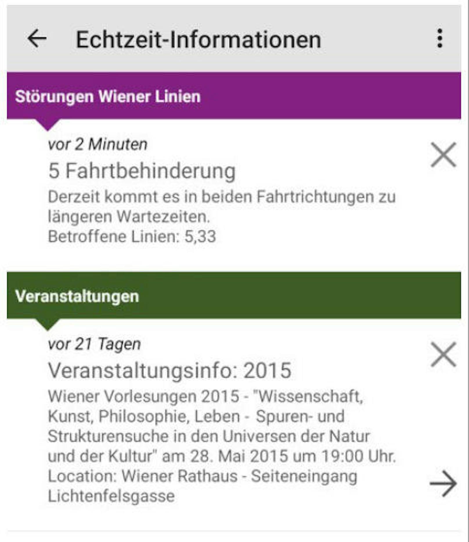 Die Stadt Wien live-App gibt Echtzeit-Funktionen