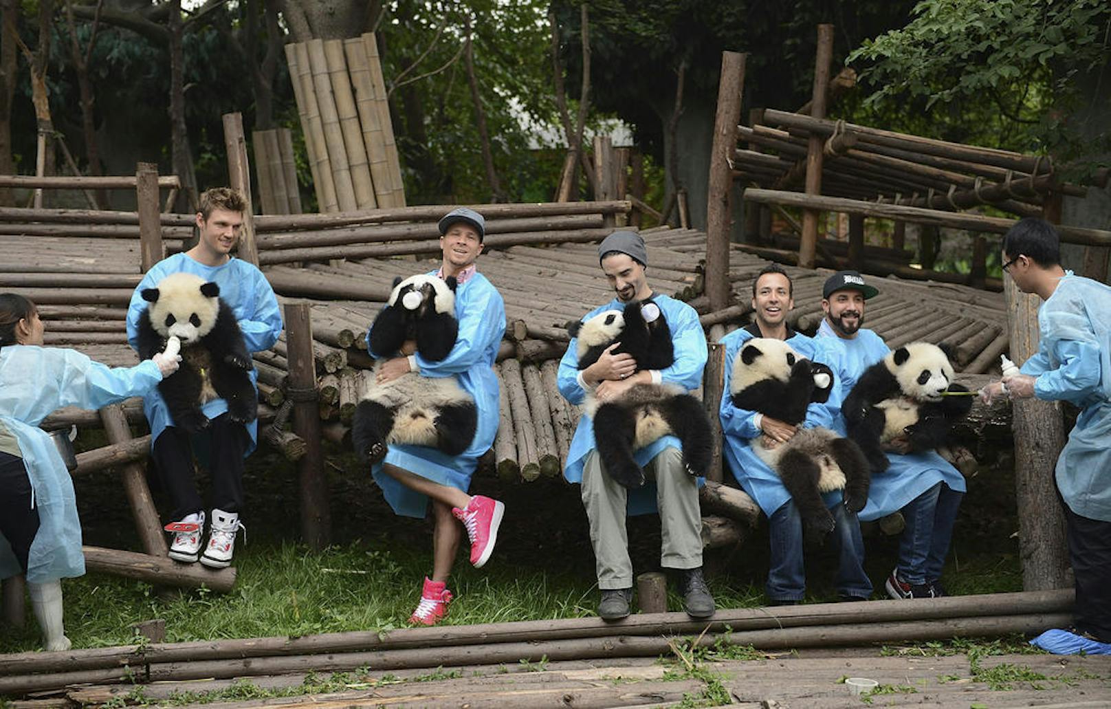 Die Backstreet Boys machen bei ihrer China-Tour Bekanntschaft mit knuffigen Pandas!