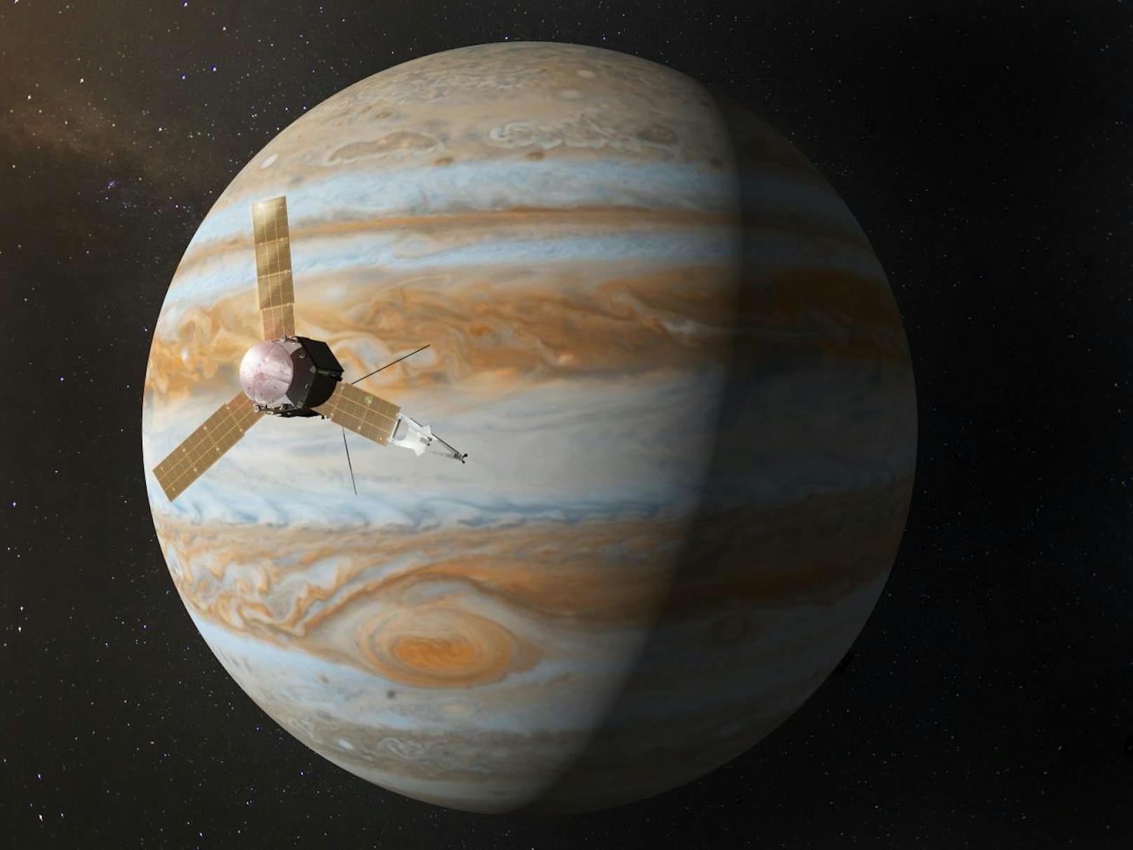 Nach fast fünfjähriger Reise durch das Sonnensystem ist die unbemannte NASA-Sonde "Juno" im Juli 2016 beim Jupiter angekommen.