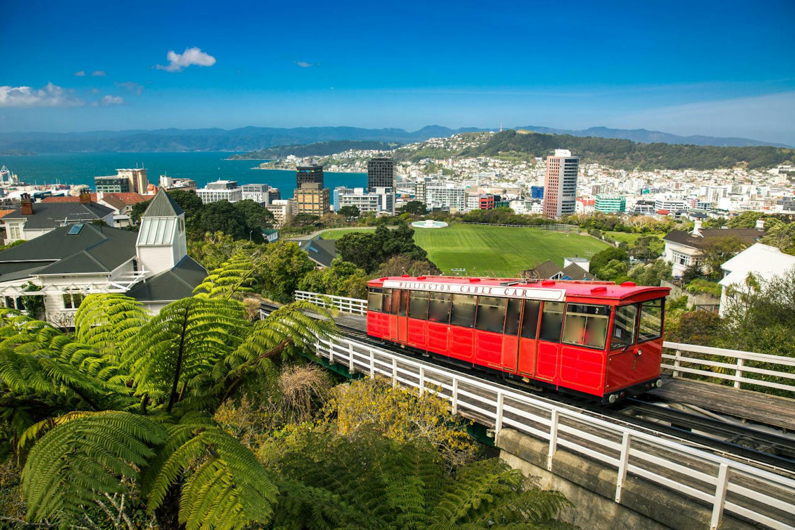 Ein Ticket für Hin- und Rückflug zum am weitesten von Österreich entfernten Flughafen, Wellington in Neuseeland, kaufen.