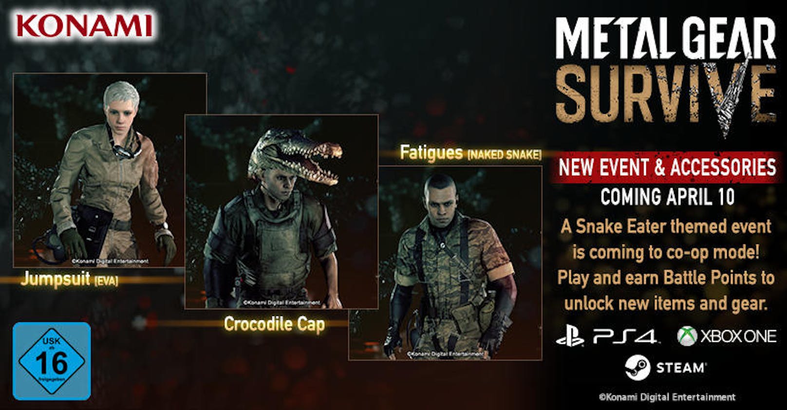 Konami Digital Entertainment gibt bekannt, dass ab 10. April ein auf "Snake Eater" basierendes Koop-Event mit dem Namen "The Encounter 1964" in Metal Gear Survive stattfindet. Metal Gear Survive ist erhältlich für PlayStation®4, Xbox One und PC via Steam.