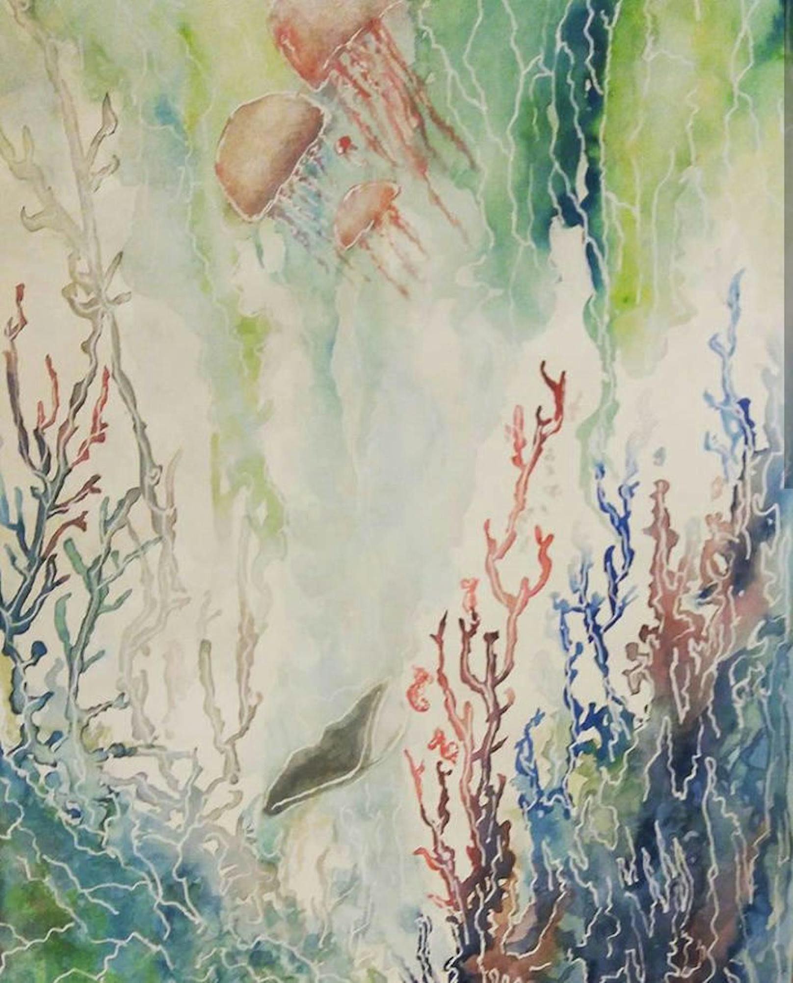 Astrid: "Meine Unterwasserwelt... ( Pinsel,aquarell,weißer Gelstift)"