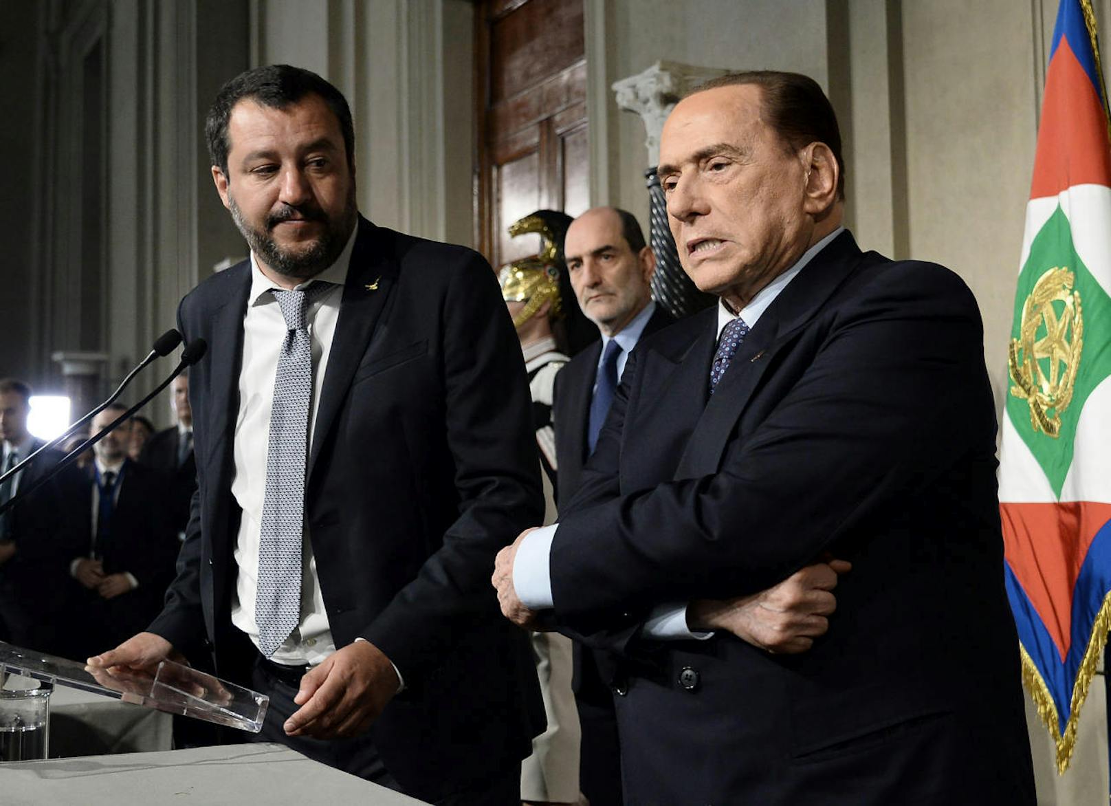 Matteo Salvini (l.) von der Lega Nord mit Silvio Berlusconi, Chef der Forza Italia