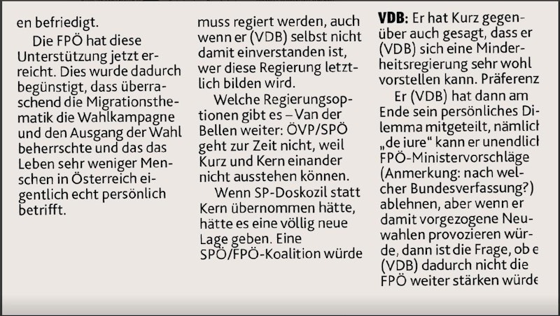 Diese angeblichen Protokolle des vertraulichen Gesprächs zwischen Van der Bellen und Diplomaten druckten die Krone am 21.11. ab.