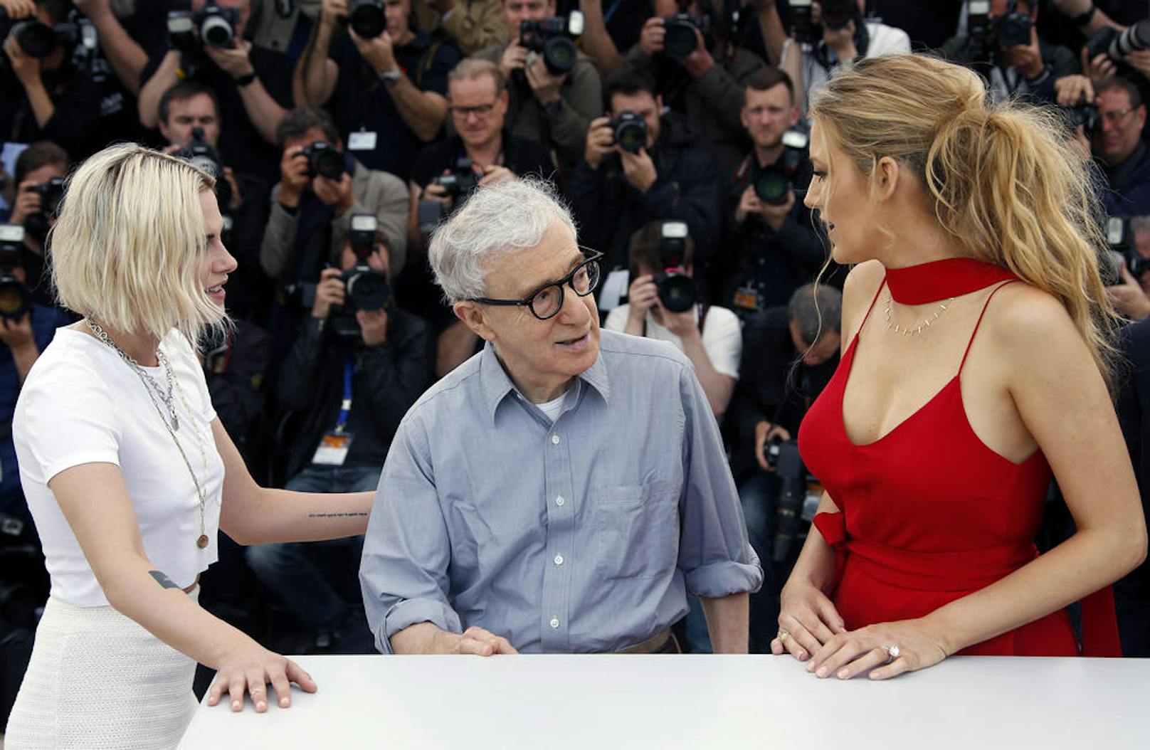 Von links: Kristen Stewart, Woody Allen und Blake Lively