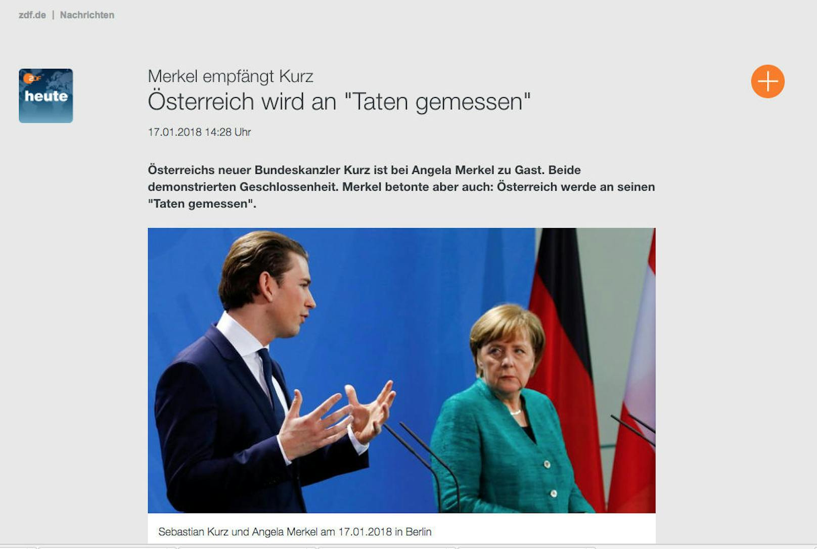 Das öffentlich-rechtliche ZDF betont die zur Schau gestellte Geschlossenheit zwischen Kurz und Merkel.