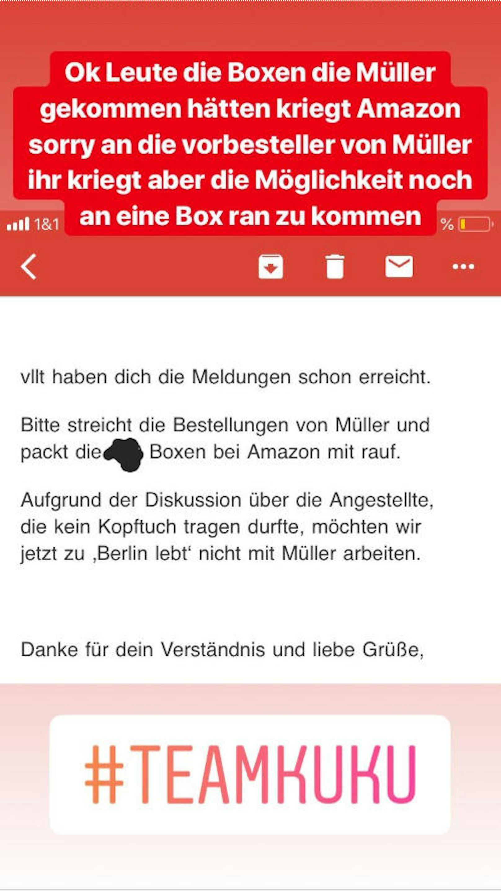 Auf Instagram erinnert Capital Bra seine Fans immer wieder an den Boykott von Müller.