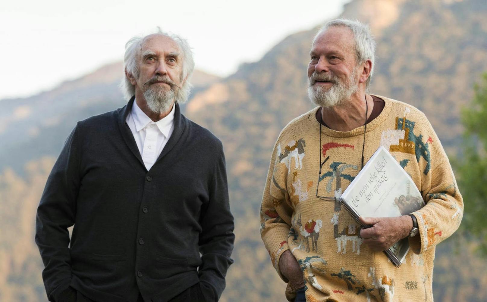 Terry Gilliam mit "Don Quixote"-Darsteller Jonathan Pryce am Set.