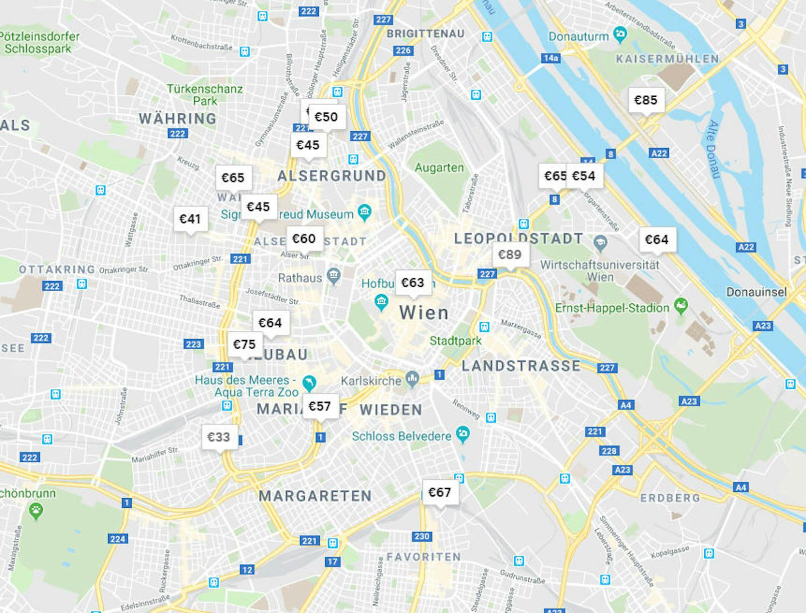 Die Preise von "Airbnb"-Wohnungen in Wien variieren stark. Sie liegen - je nach Bezirk und Dauer - zwischen 33 Euro und 89 Euro pro Nacht.