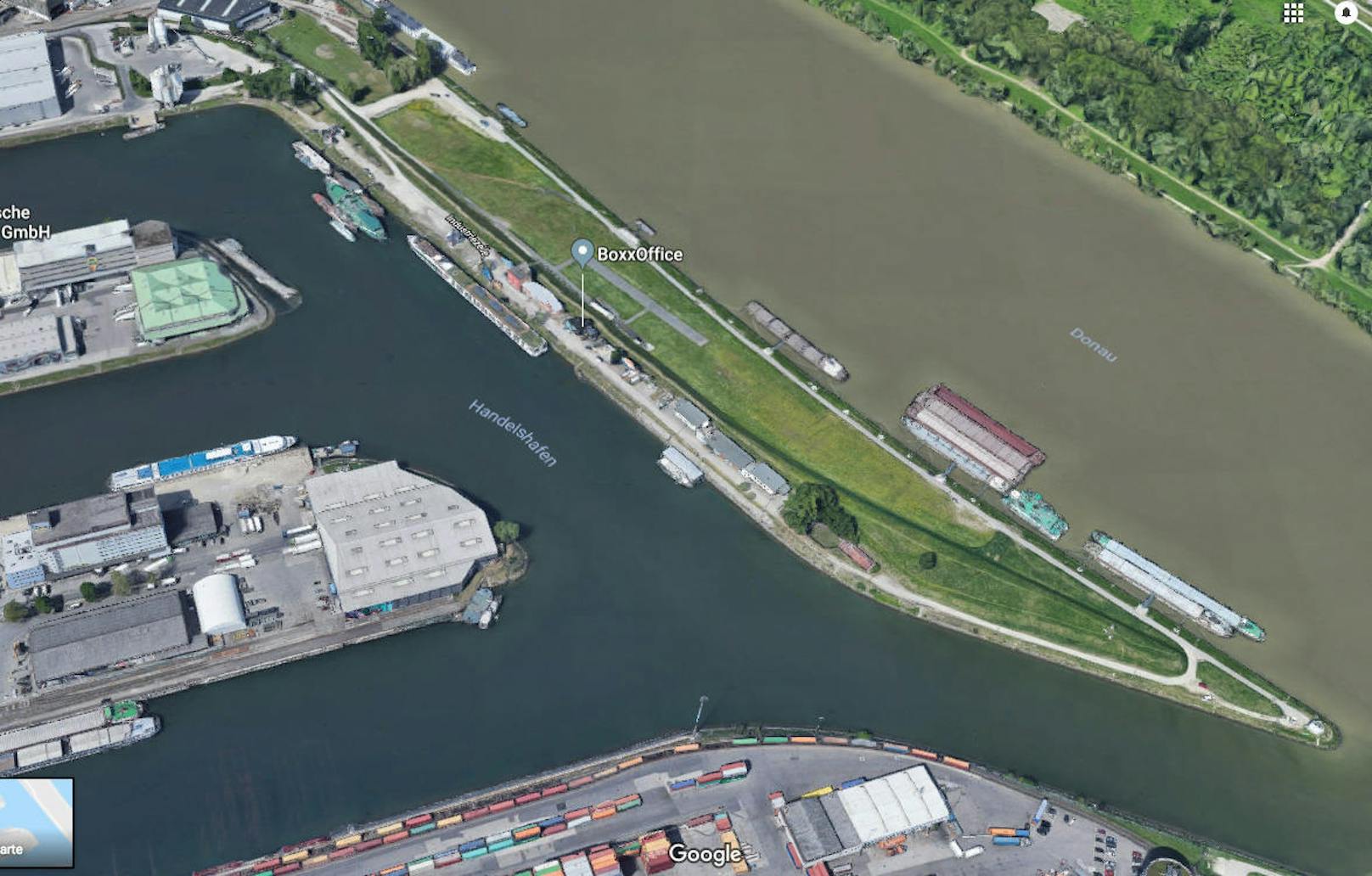 Auf der (grünen) Landzunge im Linzer Hafen wurde des Projekt geplant.