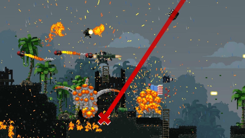 Der Retro-Actiontitel ist bei Gameplay und Story wenig innovativ und inhaltsvoll. Und doch begeistert er, wie es auch Actionfilme wie "The Expendables", "Stirb langsam" und "Rambo" taten. Broforce ist ein explosives Feuerwerk, bei dem Mann den Kopf ausschalten und der Zerstörungswut frönen kann.