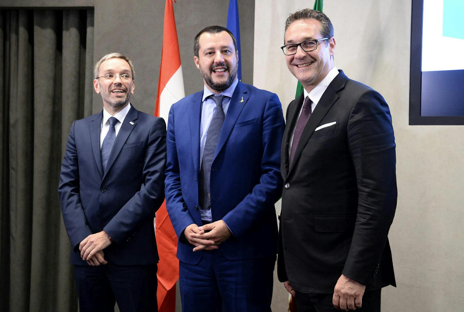 Matteo Salvini empfängt Österreichs Vizekanzler Heinz Christian Strache und Innenminister Herbert Kickl