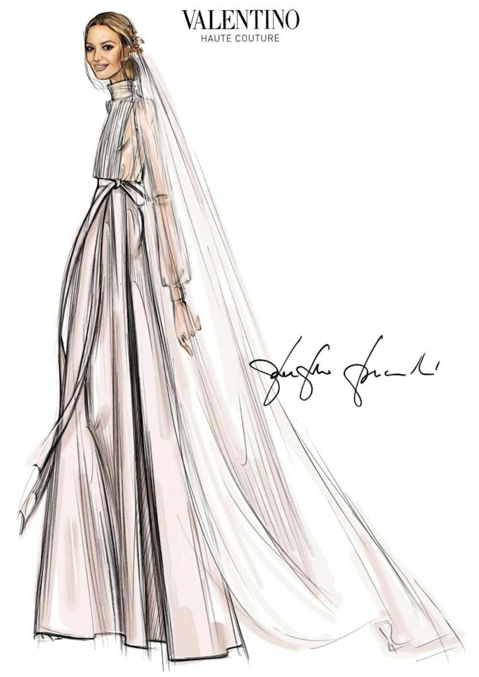 Das Modehaus Valentino präsentierte im Anschluss an die Hochzeit auch eine Skizze des Kleides
