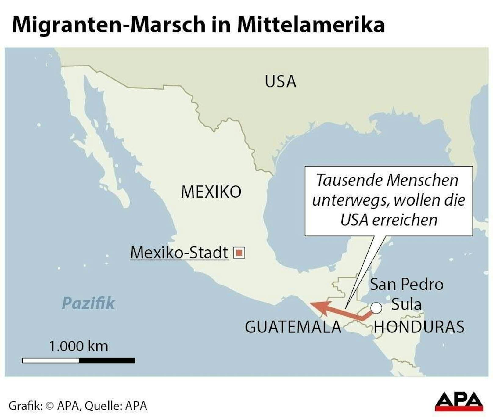 Tausende Menschen wollen die USA erreiche. Im Bild: Der Migranten-Marsch in Mittelamerika