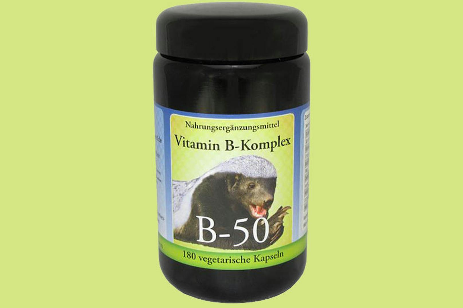 Die <b>Vitamin B-Komplex</b> Kapseln liefert eine Tagesdosis von 50 Milligramm Vitamin B6 (Pyrdoxin), was über längeren Zeitraum Nervenschäden hervorrufen kann.