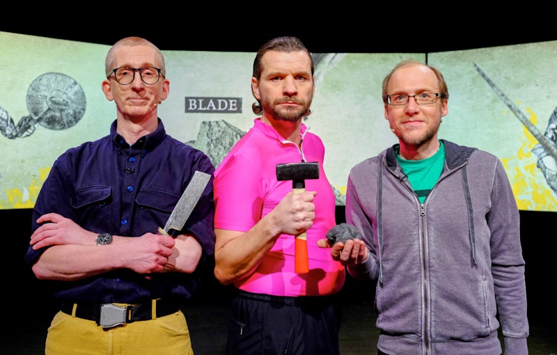 Von links: Gunkl, Martin Puntigam und Dr. Florian Freistetter präsentieren das Science-Busters-Programm "Blade".