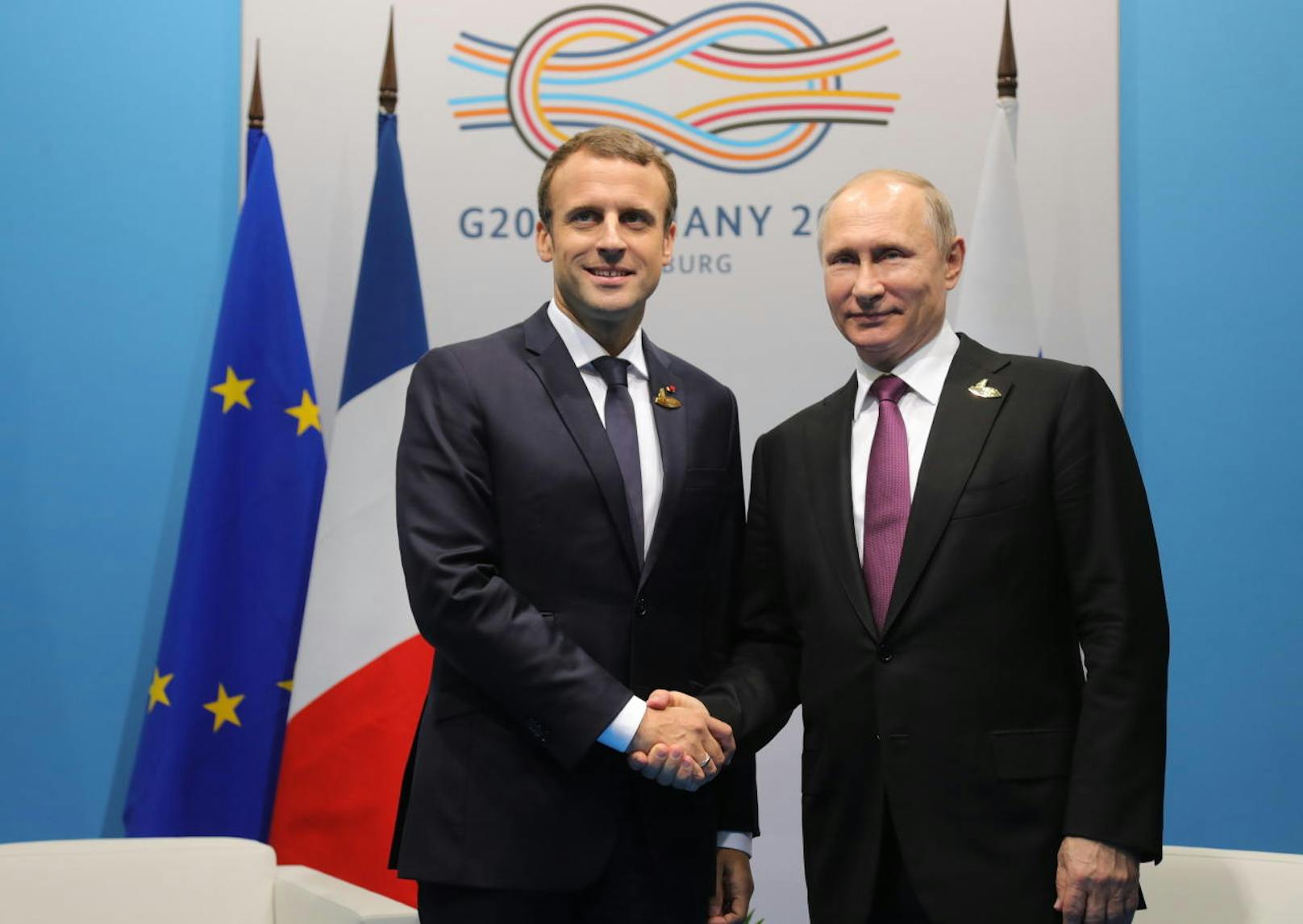 Emmanuel Macron und Wladimir Putin beim G20-Gipfel in Hamburg am 8. Juli 2017