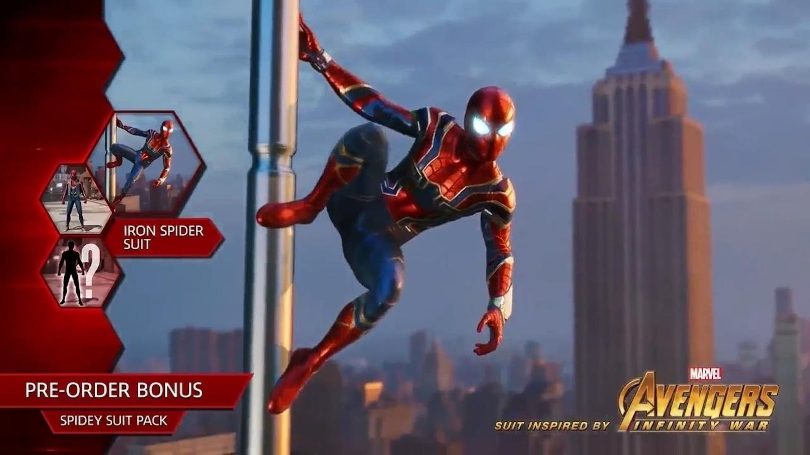 <b>13. April 2018:</b> Vorbesteller von Marvels Spider-Man für PlayStation 4 erhalten nicht nur das "Spider-Punk"-Kostüm, sondern auch die Rüstung des Netzschwingers aus dem neuen Marvel-Blockbuster Avengers: Infinity War. Der "Iron Spider"-Anzug wurde von Tony Stark (Iron Man) gefertigt und bietet eine Reihe technischer Spielereien. Das Game erscheint am 7. September 2018 exklusiv für PlayStation 4.