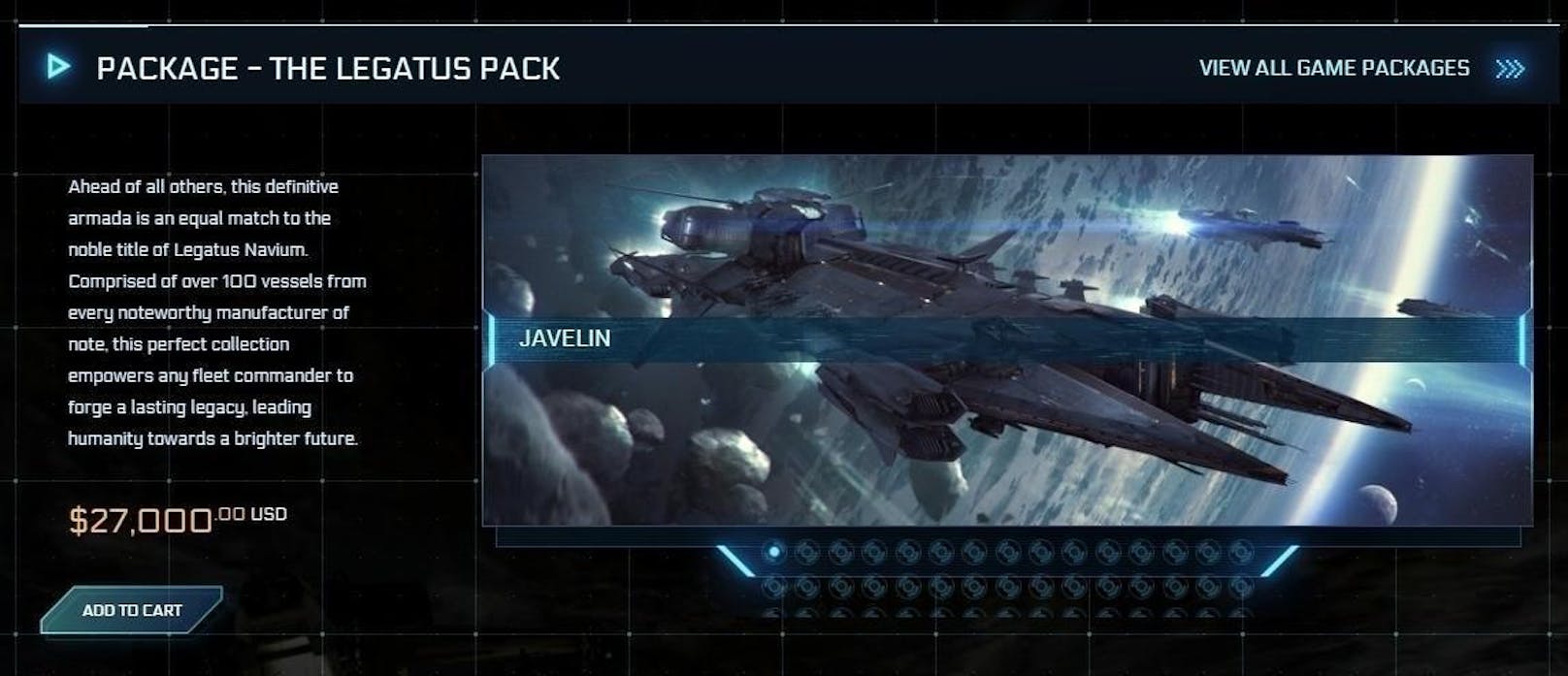 Mit Legatus gibt es im Spiel "Star Citizen" ein neues Download-Paket. Kostenpunkt: 27.000 US-Dollar. Dafür erhalten die Gamer eine umfangreiche Sammlung an Raumschiffen für das Spiel.