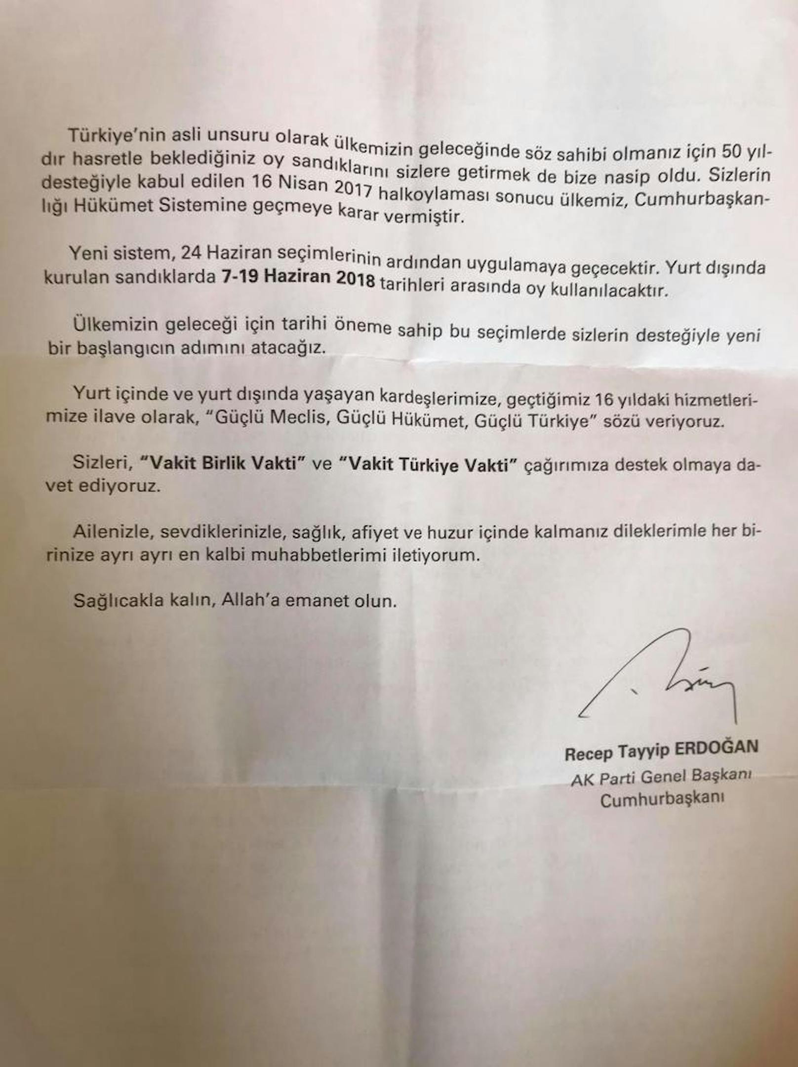 Der türkische Präsident soll Wahl-Briefe an Austro-Türken geschickt haben.