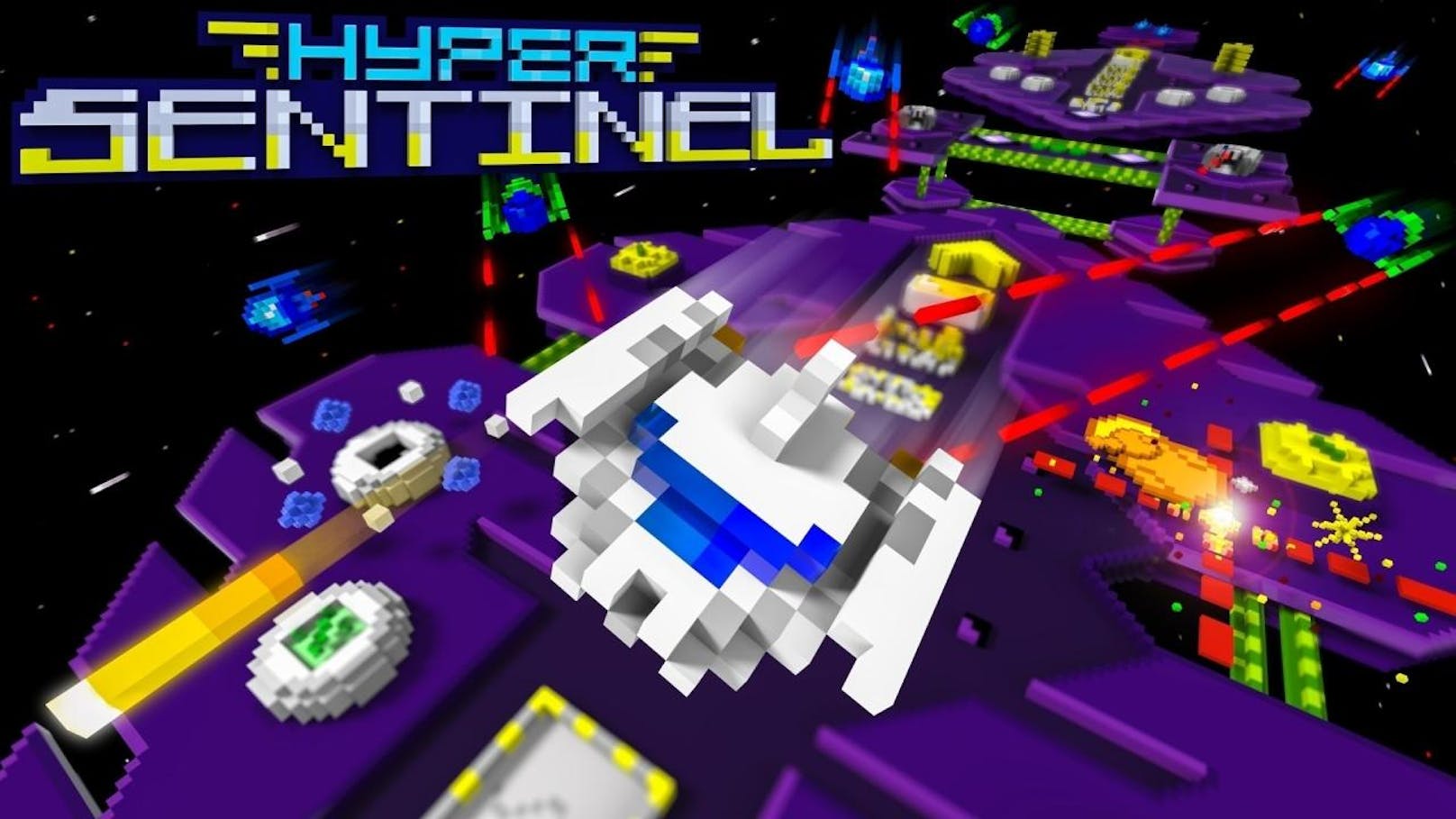 Der Retro-inspirierte Pixel-Arcade-Shooter Hyper Sentinel bringt zwar etwas aufpoliertes Gameplay, Musik, Effekte und Grafik (wenngleich 4K mit 60 Frames pro Sekunde) sind aber stark Arcade-orientiert.