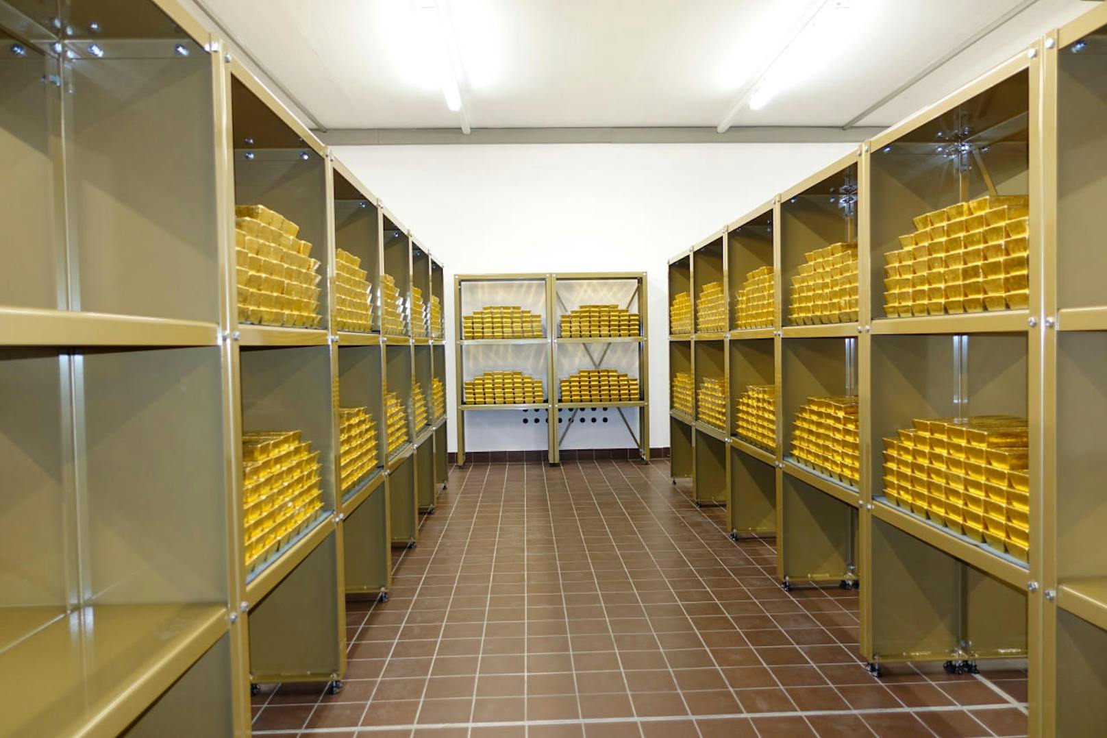 So sieht das Goldlager im Keller unter der Nationalbank in Wien aus.