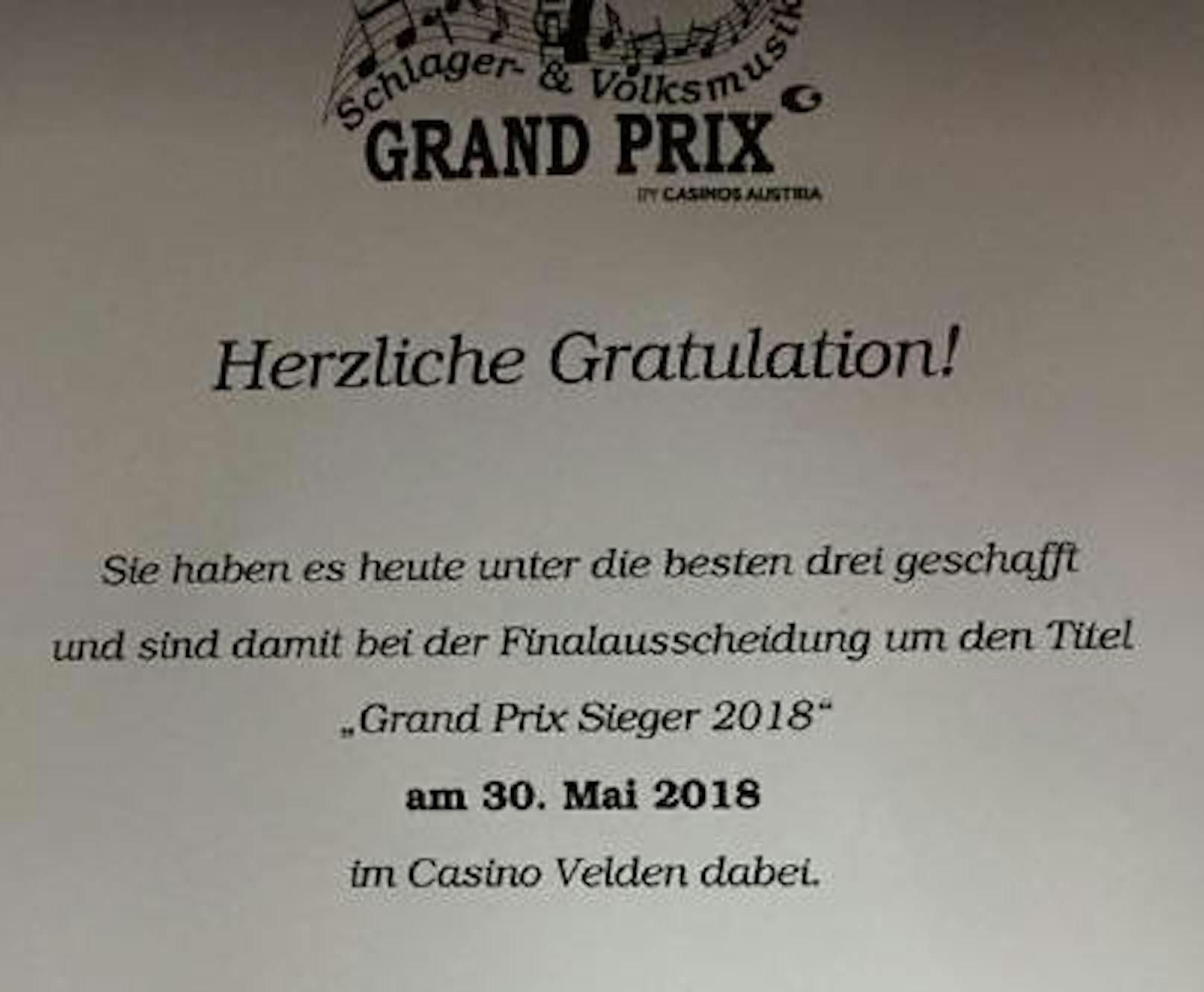 In Velden treten die Zwei beim Schlager & Volksmusik Grand Prix im Finale an. 