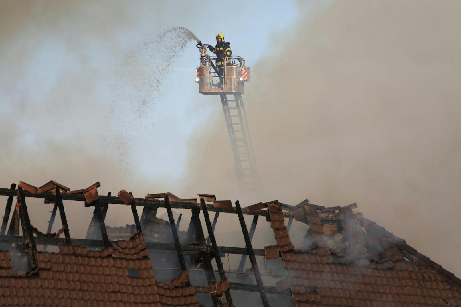 14 Feuerwehren kämpfen gegen die Flammen.