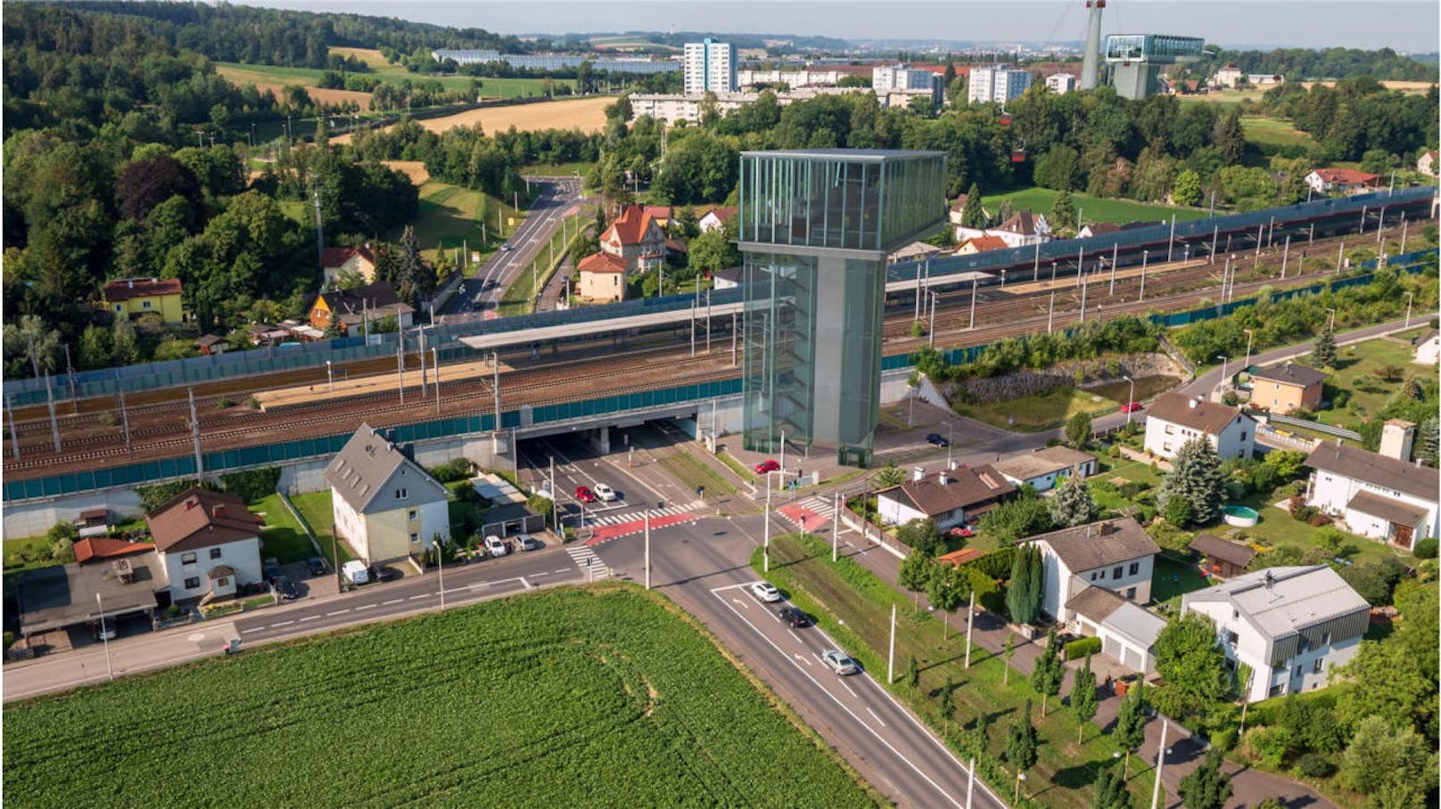 Die Seilbahn-Station beim Bahnhof Ebelsberg könnte so aussehen.