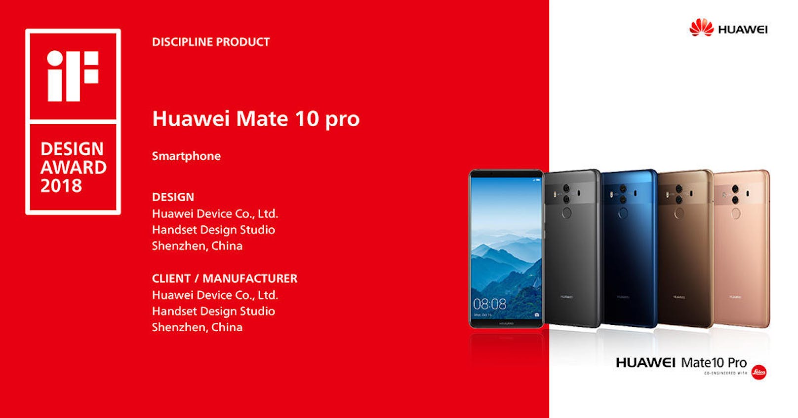 Gleich zwei Huawei Geräte räumen einen Design-Award ab: Das neueste Smartphone-Flaggschiff, das Huawei Mate10 Pro, und das erste Notebook aus dem Hause Huawei, das MateBook X, wurden vom renommierten iF International Forum Design für ihr einzigartiges Design ausgezeichnet. Seit 1953 prämiert eine unabhängige Fachjury jährlich die Leistungen der Produktgestaltung einer Vielzahl an Hersteller. Dieses Jahr wurden mehr als 6.400 Einreichungen aus 54 Ländern registriert.