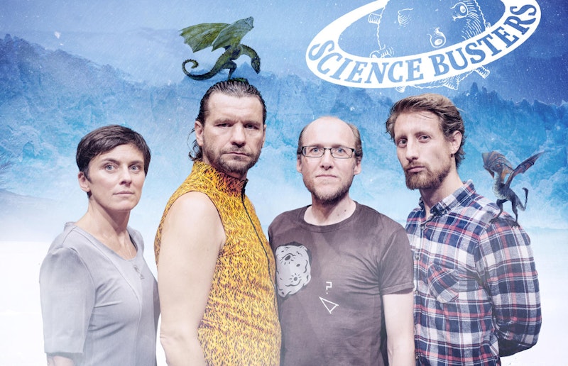 Von links: Elisabeth Oberzaucher, Martin Puntigam, Florian Freistetter und Martin Moder präsentieren das Science-Busters-Programm "Winter is coming - die Wissenschaft von Game of Thrones".