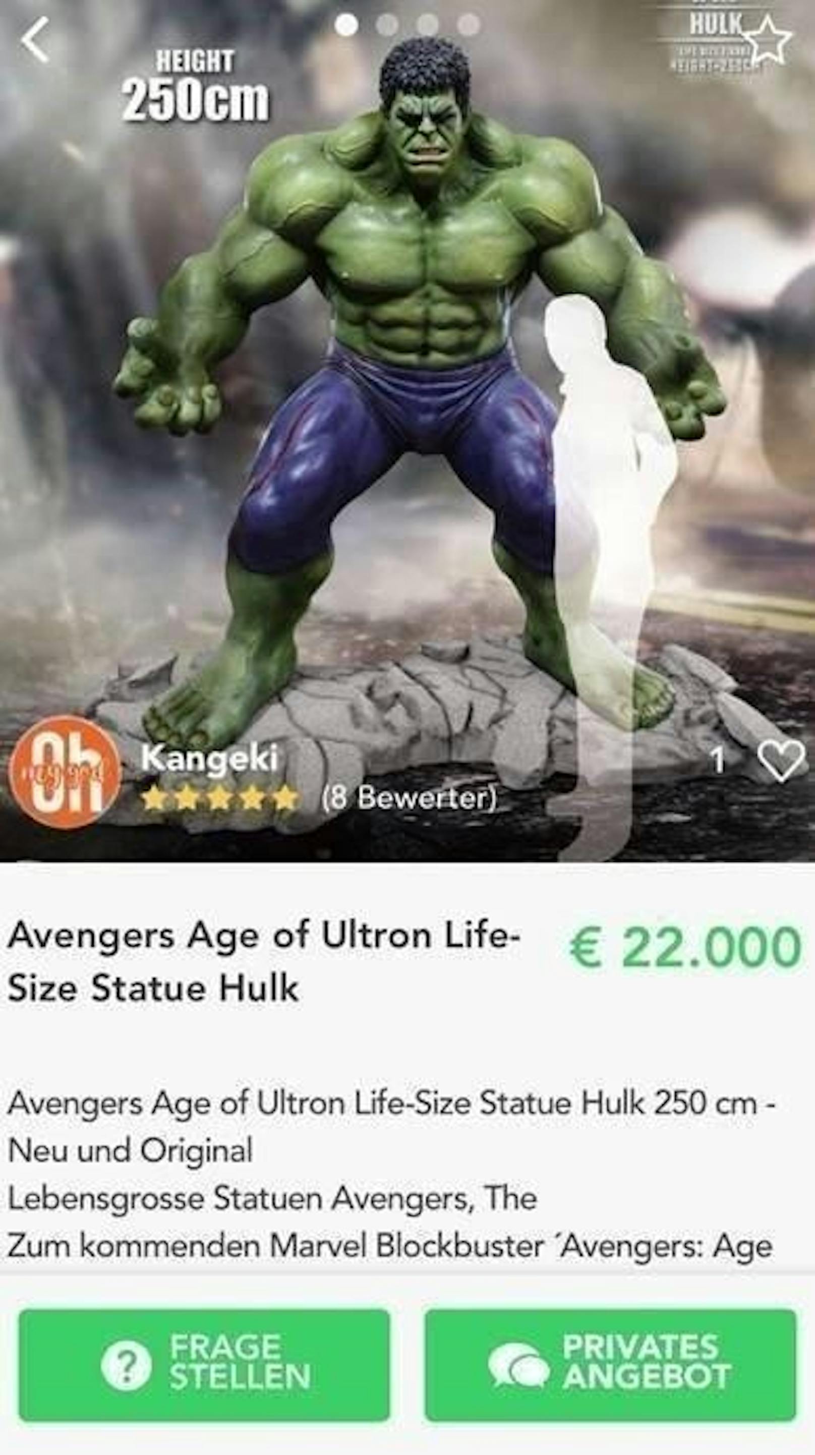 Ein lebensgroßer Hulk ist um 22.000 Euro zu haben.