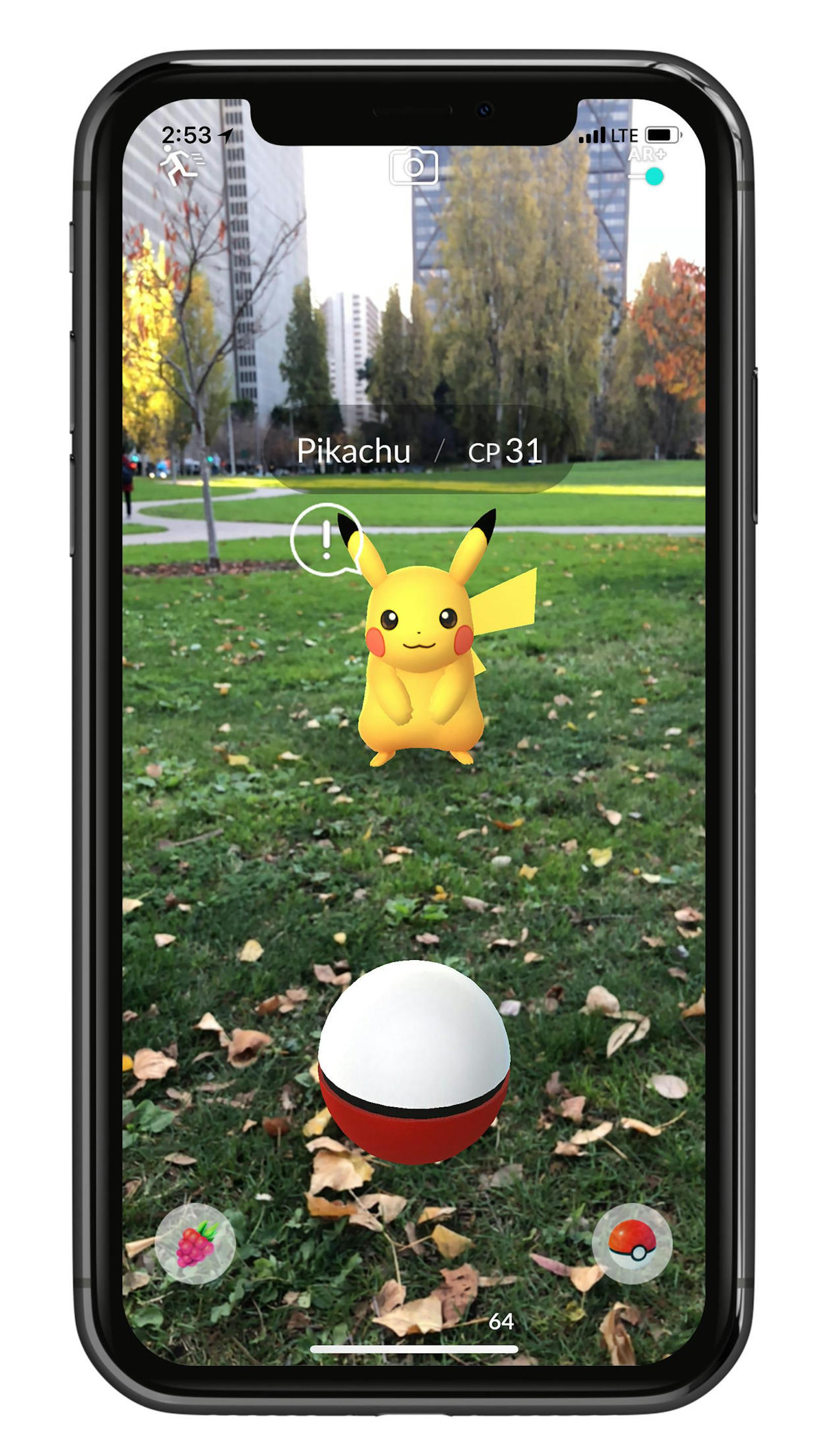 Durch die fortschrittliche 3D-AR-Skalierung des ARKits, wird die Größe eines Pokémon an seine Umgebung angepasst und ändert die Perspektive sowie Größe abhängig von der Position des Trainers.