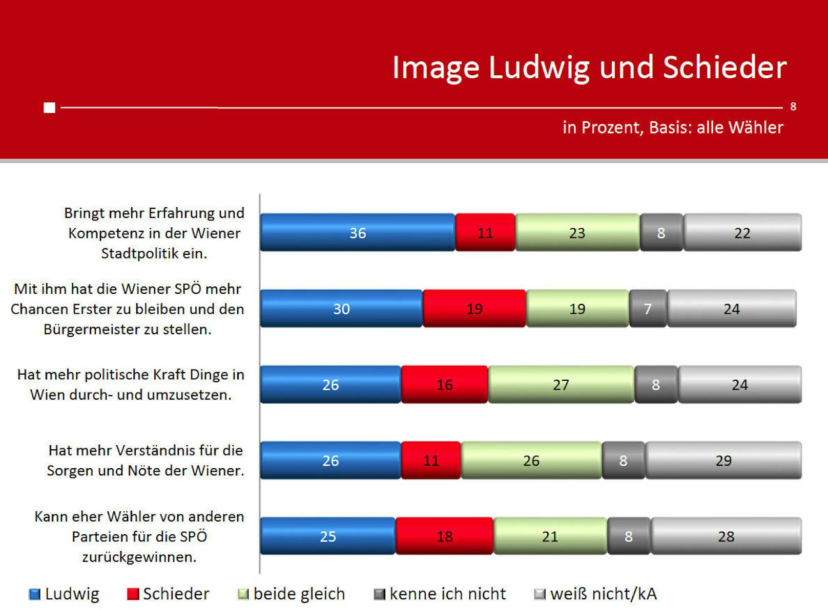 Im Vergleich der beiden Bürgermeisterkandidaten hat Michael Ludwig bei der Gesamtwählerschaft die Nase vorn.