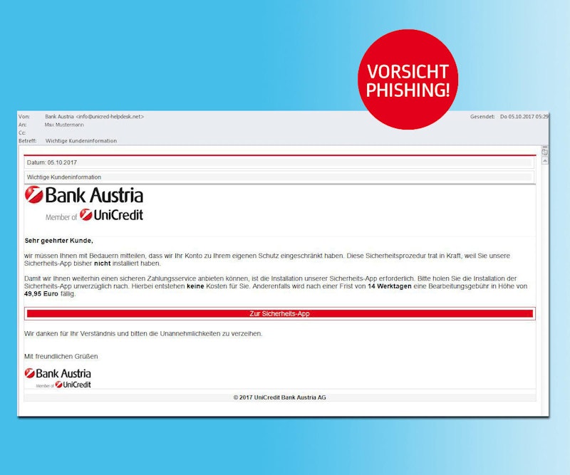 Weitere Beispiele von sogenannten "Phishing"-Mails.