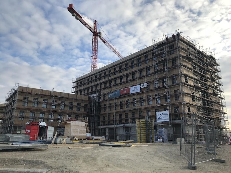 Das höchste HolzHochhaus der Welt wächst in der Seestadt Aspern (Wien-Donaustadt). Seit 2016 wird gebaut. (c) cetus Baudevelopment GmbH