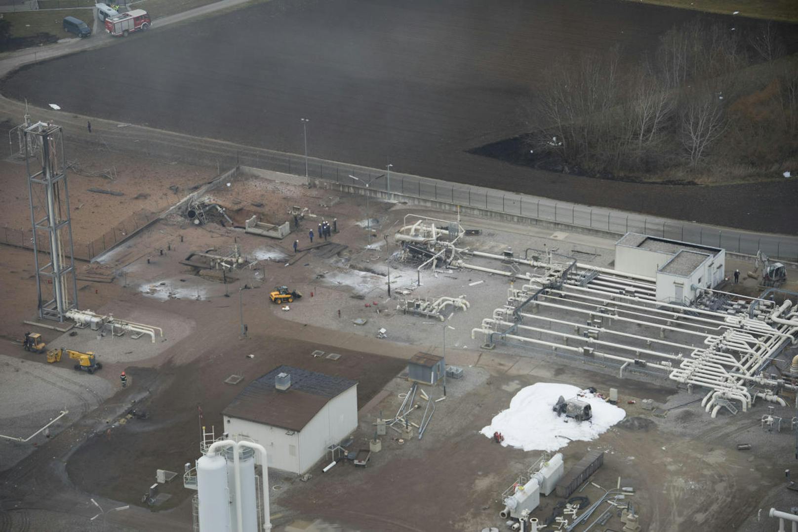 Luftaufnahmen aus der zerstörten OMV-Gasstation