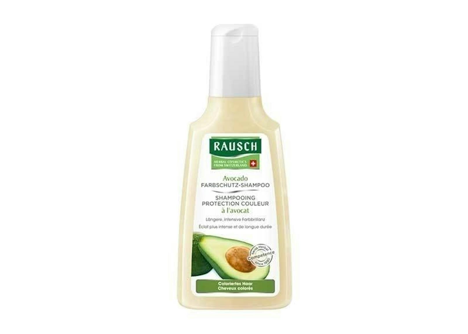Das Avocado Farbschutz Shampoo von Rausch verhindert schnelles Ausbleichen. Darin enthalten: kostbares Avocado-Öl und Zinnkrautextrakt.