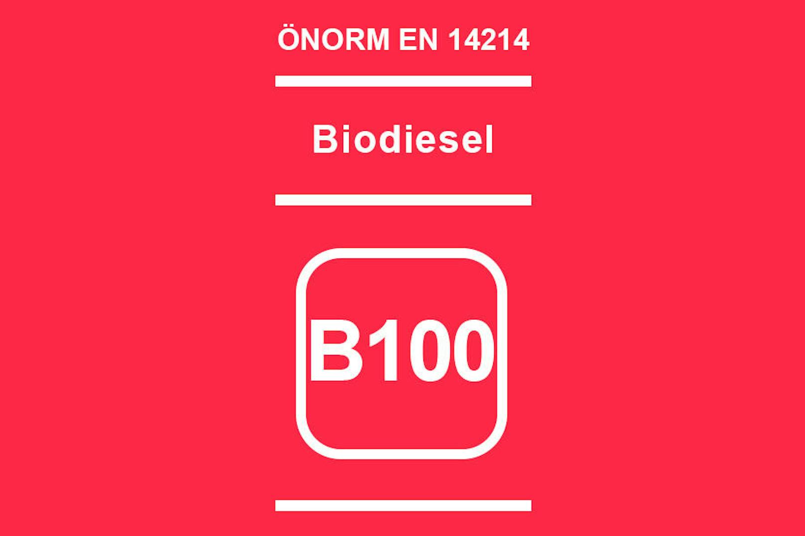 <b>B100: Biodiesel.</b> Zusatzhinweis: Achtung! Nur für Fahrzeuge mit Herstellerfreigabe